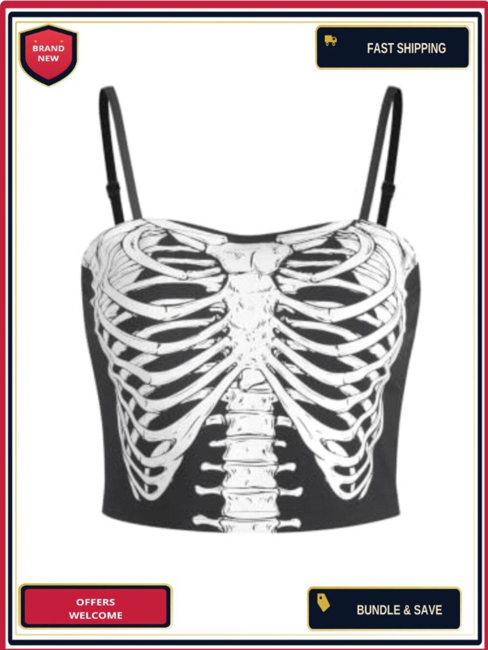 Skeleton Graphic Cami Crop Tank Top Spaghetti Strap Backless Y2K